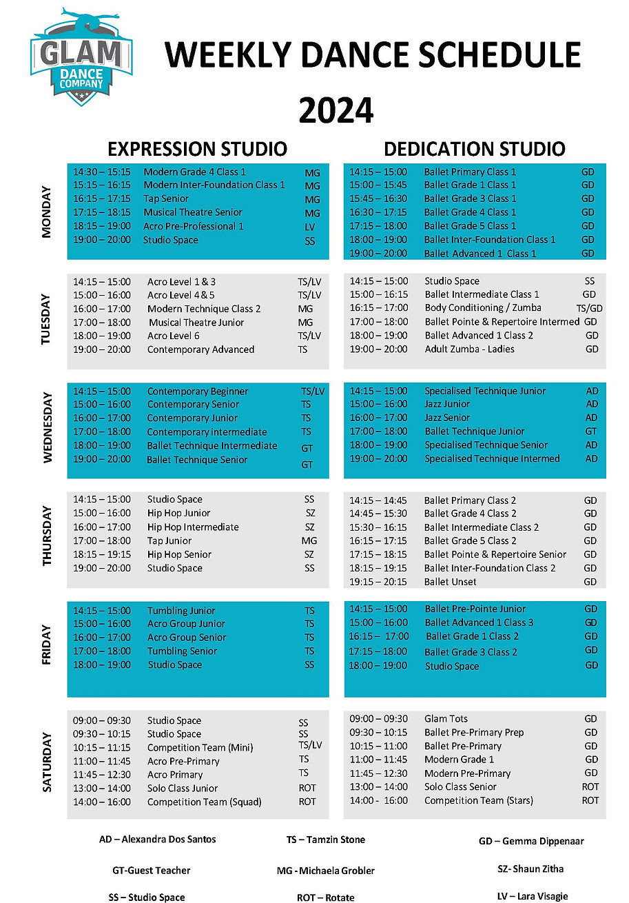 Schedule Glam Dance Company